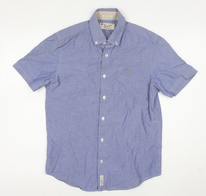 Original Penguin Boys Blue Chambray Button-Down Short Sleeve Shirt 10 Years