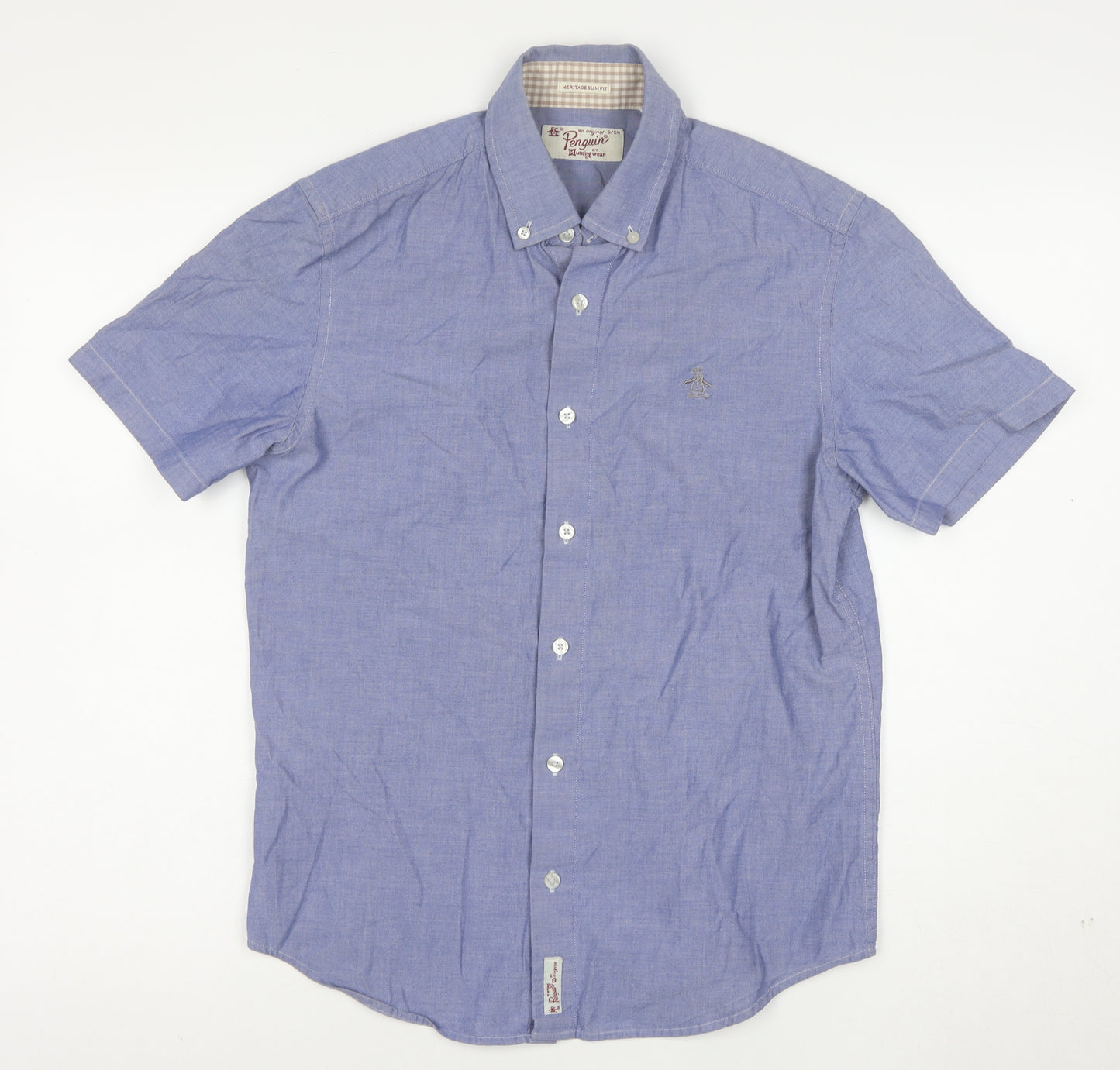 Original Penguin Boys Blue Chambray Button-Down Short Sleeve Shirt 10 Years