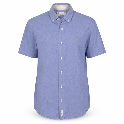 Original Penguin Boys Blue Chambray Button-Down Short Sleeve Shirt 10 Years