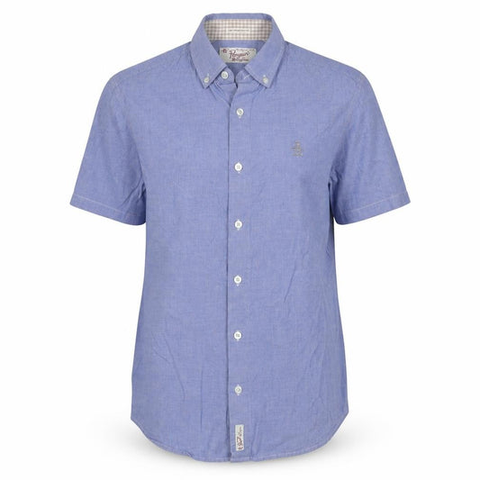 Original Penguin Boys Blue Chambray Button-Down Short Sleeve Shirt 10 Years