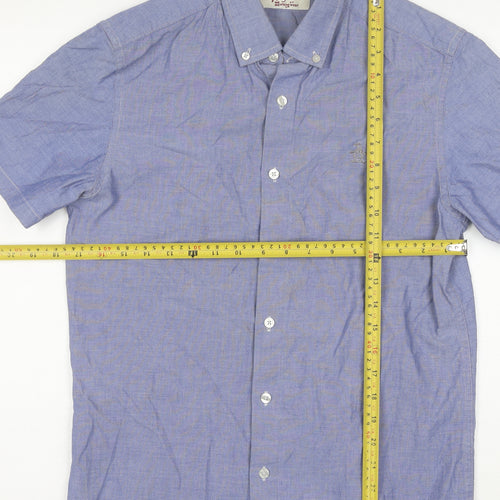 Original Penguin Boys Blue Chambray Button-Down Short Sleeve Shirt 10 Years