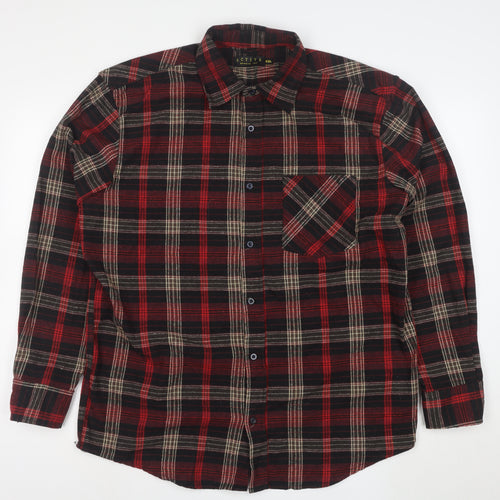 Activa Mens Red Black Plaid Flannel Button-Up Shirt 2XL
