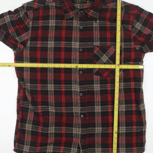 Activa Mens Red Black Plaid Flannel Button-Up Shirt 2XL