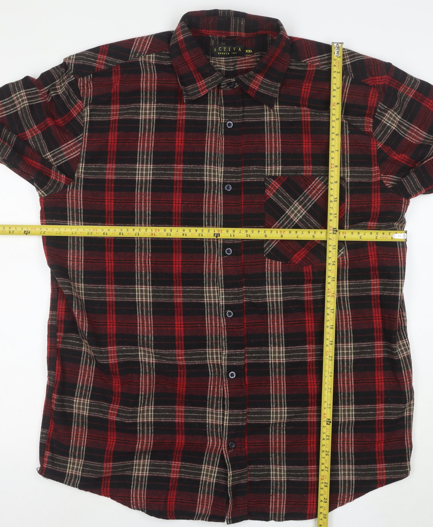 Activa Mens Red Black Plaid Flannel Button-Up Shirt 2XL