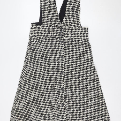 ZARA Women’s Black Houndstooth Pinafore Dress M Wool Tweed