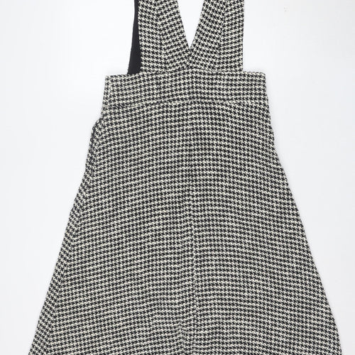 ZARA Women’s Black Houndstooth Pinafore Dress M Wool Tweed