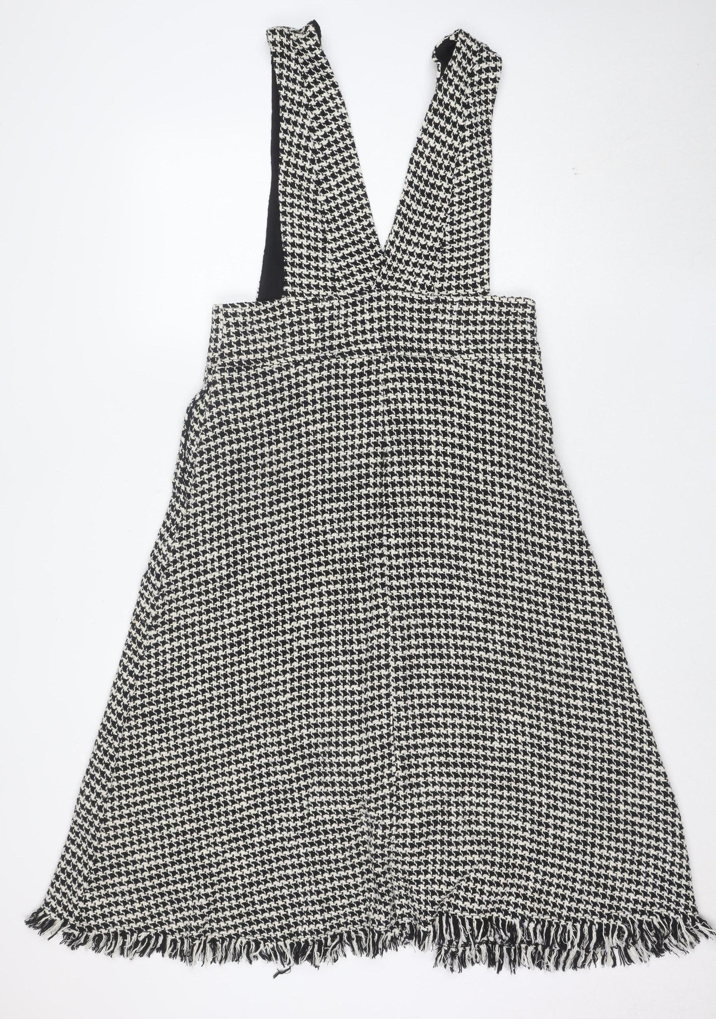 ZARA Women’s Black Houndstooth Pinafore Dress M Wool Tweed