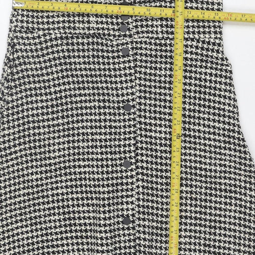 ZARA Women’s Black Houndstooth Pinafore Dress M Wool Tweed