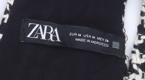ZARA Women’s Black Houndstooth Pinafore Dress M Wool Tweed