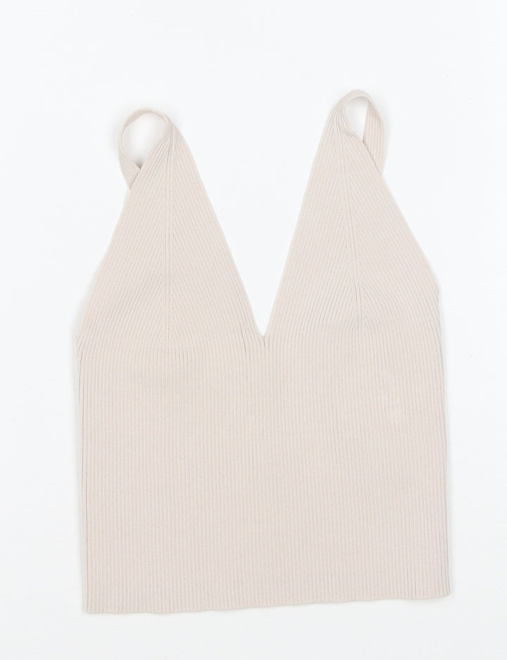 Reserved Womens Beige Ribbed V-Neck Camisole Tank Top Size S