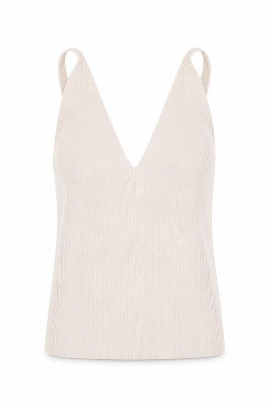 Front view of RESERVED women’s beige ribbed v-neck camisole tank top, size S