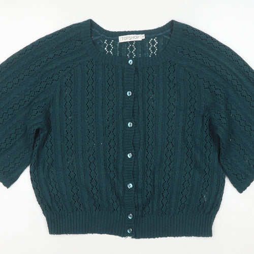 Topshop Women Green Size 8 Short Sleeve Button Cardigan