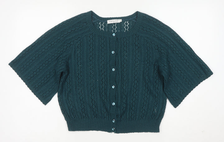 Topshop Women Green Size 8 Short Sleeve Button Cardigan