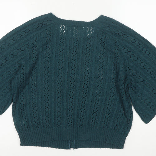 Topshop Women Green Size 8 Short Sleeve Button Cardigan