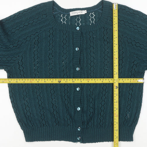 Topshop Women Green Size 8 Short Sleeve Button Cardigan