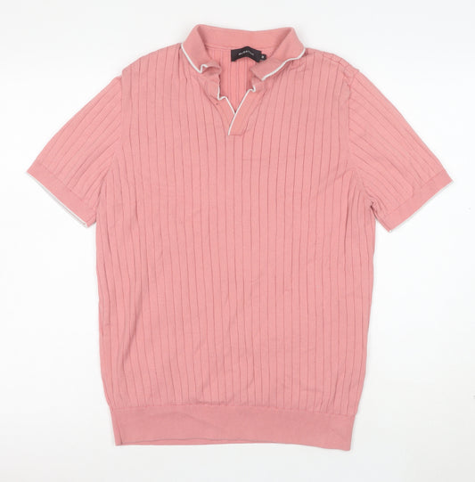 Bugatchi Men's Pink Cotton Blend Knit Polo Shirt Size M