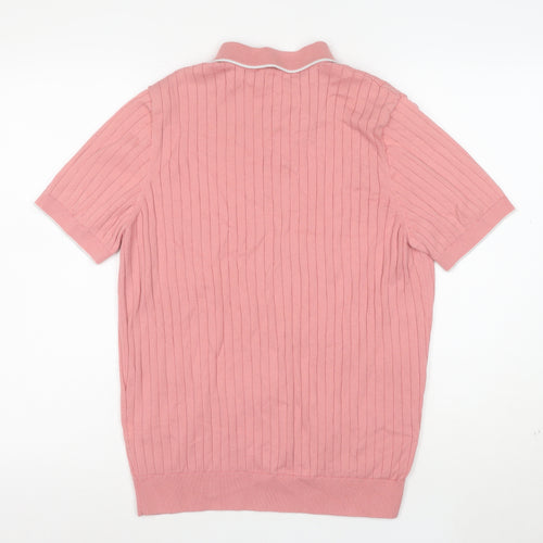 Bugatchi Men's Pink Cotton Blend Knit Polo Shirt Size M