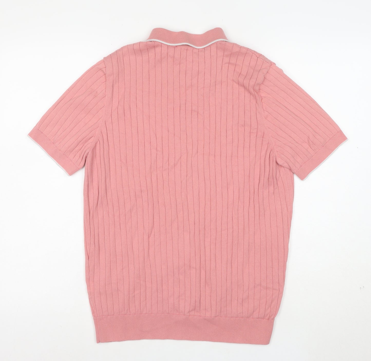 Bugatchi Men's Pink Cotton Blend Knit Polo Shirt Size M