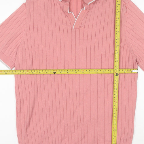 Bugatchi Men's Pink Cotton Blend Knit Polo Shirt Size M