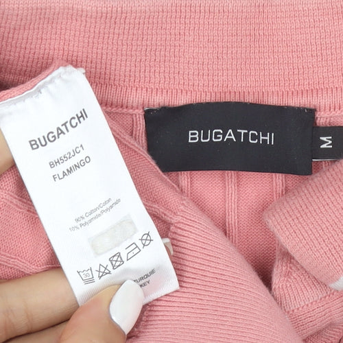 Bugatchi Men's Pink Cotton Blend Knit Polo Shirt Size M