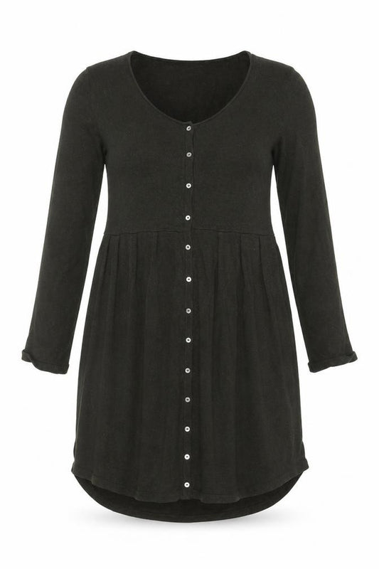 Front view of Saskia Women Green Cotton Long Sleeve Button Shirt Dress S