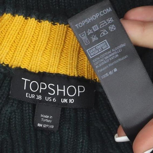 Topshop Women Green Chunky Knit Crew Neck Jumper Size 10
