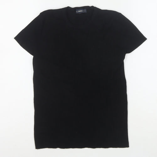 Zara Women Black Short Sleeve Knit Slim Fit T-Shirt M