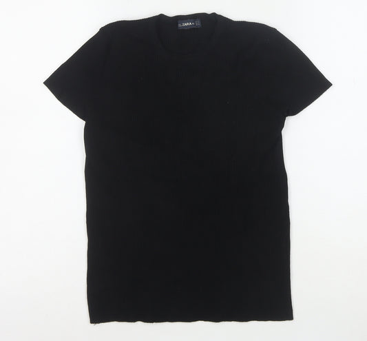 Zara Women Black Short Sleeve Knit Slim Fit T-Shirt M