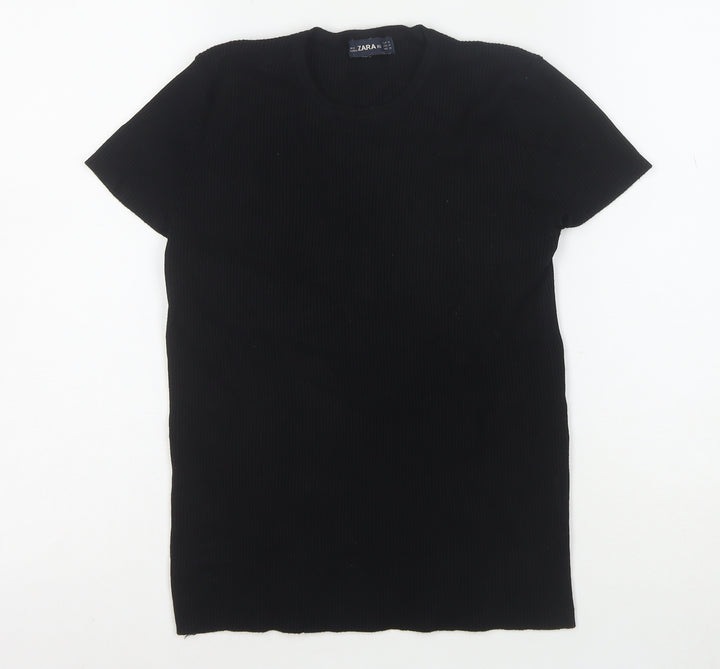 Zara Women Black Short Sleeve Knit Slim Fit T-Shirt M