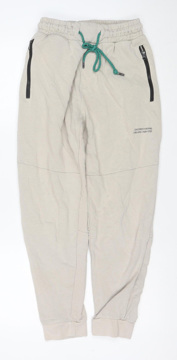 Zara Men Beige Jogger Trousers S Regular Fit Knit Elastic Waist