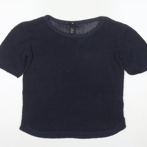 H&M Womens Navy Blue XS Short Sleeve Knit Jumper