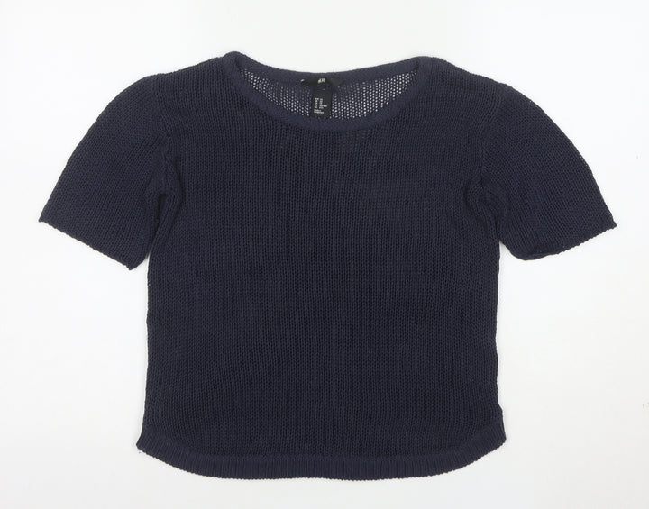 H&M Womens Navy Blue XS Short Sleeve Knit Jumper