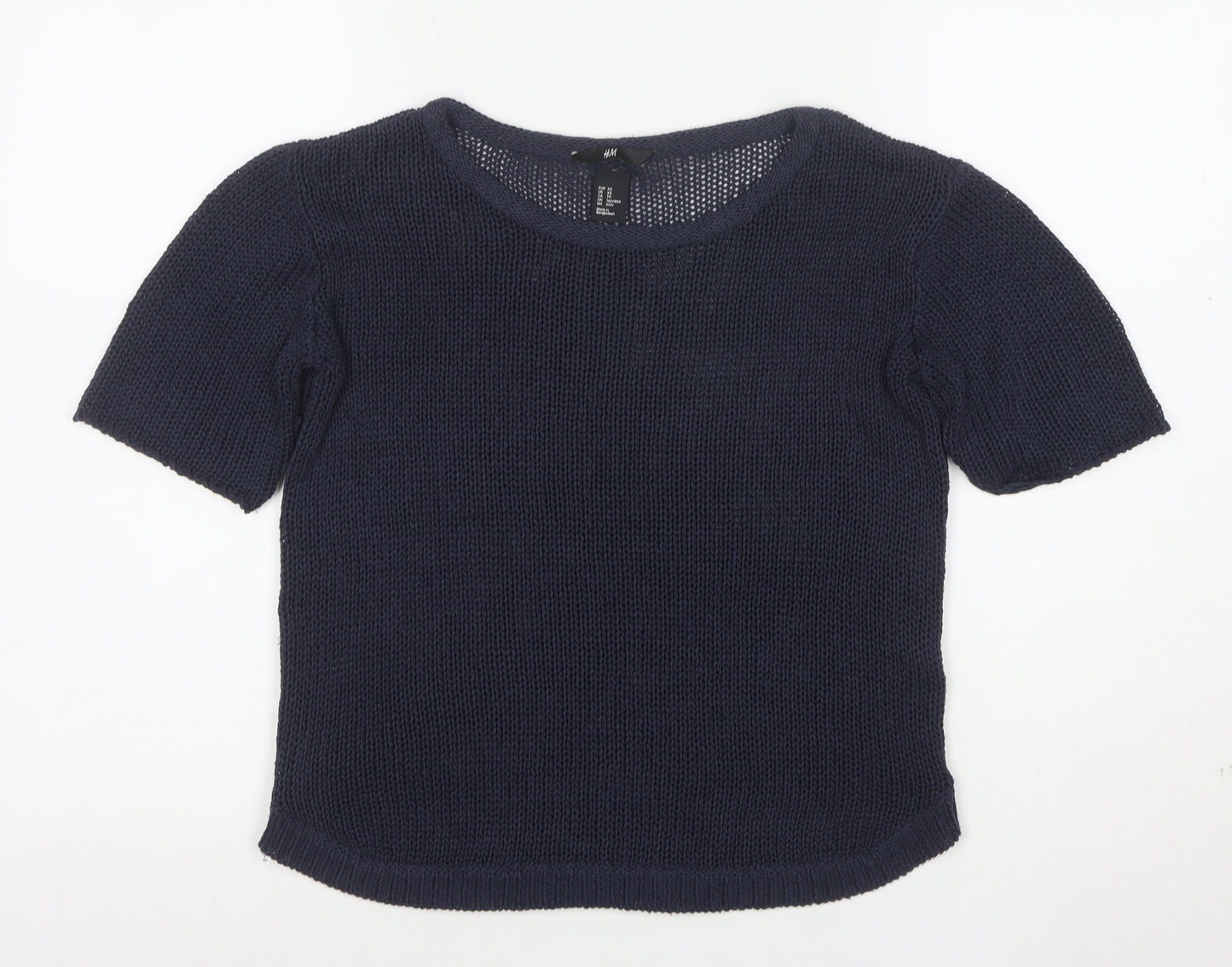 H&M Womens Navy Blue XS Short Sleeve Knit Jumper