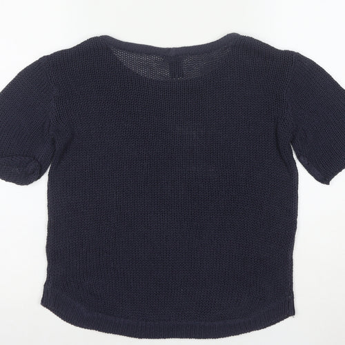 H&M Womens Navy Blue XS Short Sleeve Knit Jumper