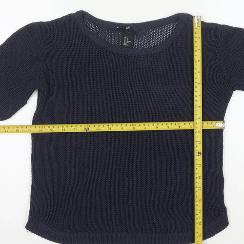 H&M Womens Navy Blue XS Short Sleeve Knit Jumper