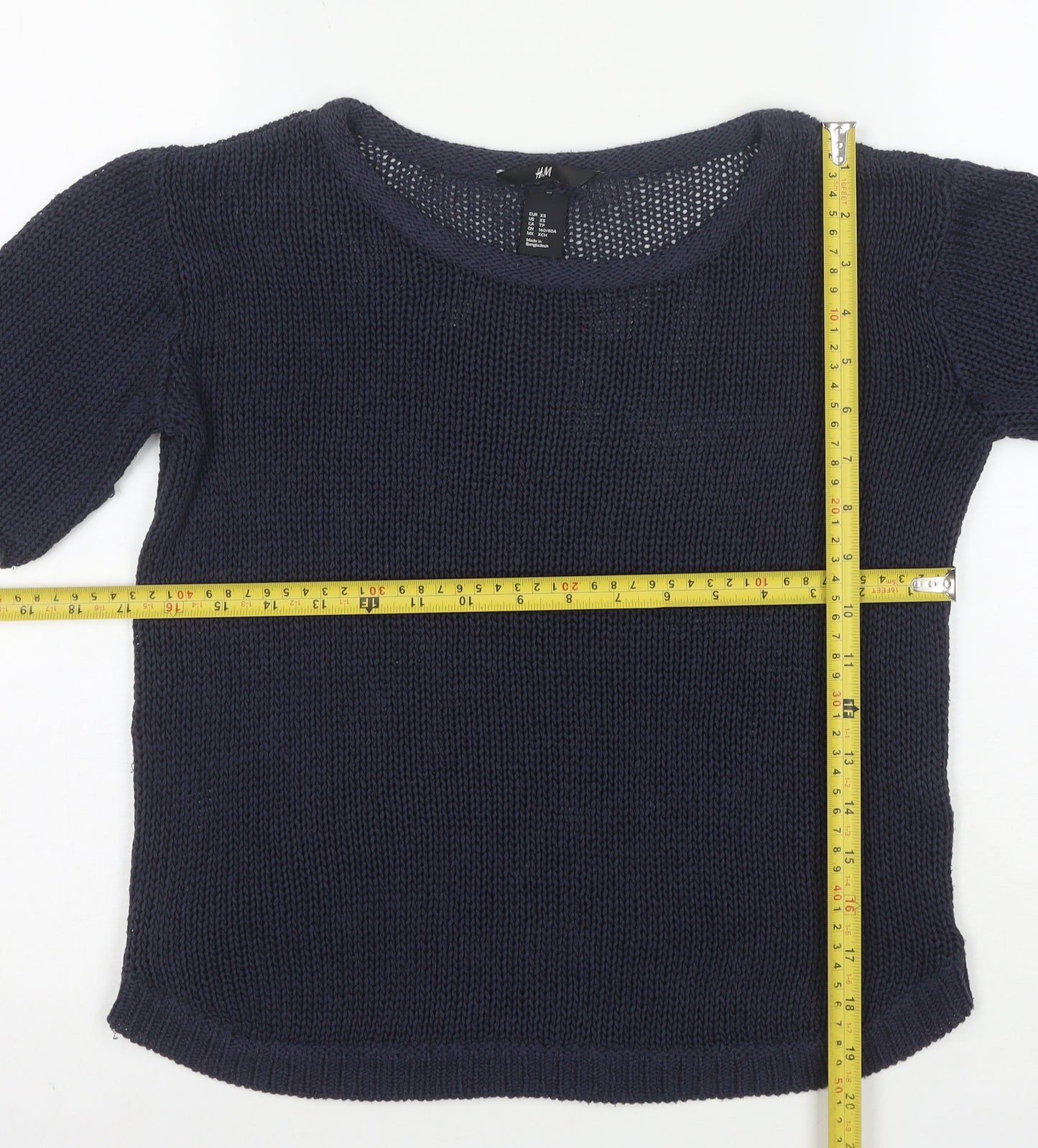 H&M Womens Navy Blue XS Short Sleeve Knit Jumper