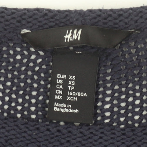 H&M Womens Navy Blue XS Short Sleeve Knit Jumper
