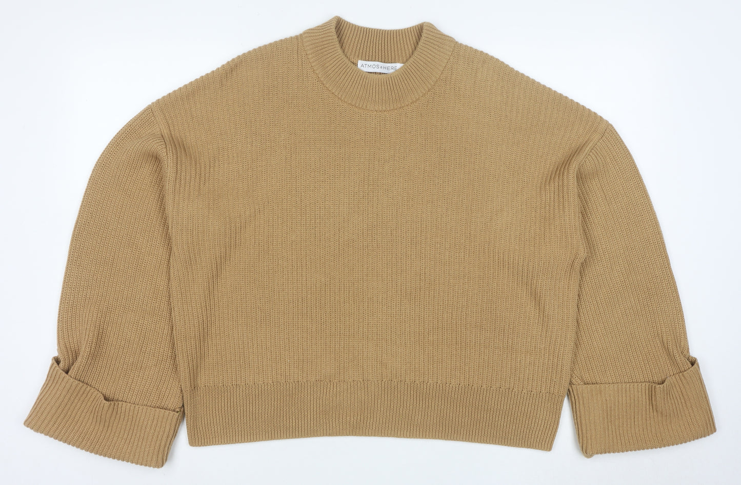 Atmos & Here Womens Beige Knit Crew Neck Jumper Size M