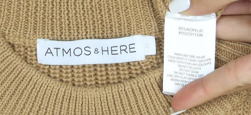 Atmos & Here Womens Beige Knit Crew Neck Jumper Size M