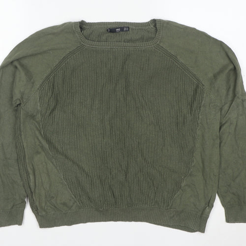 MANGO Womens Green Cotton Crew Neck Long Sleeve Pullover Jumper Size S