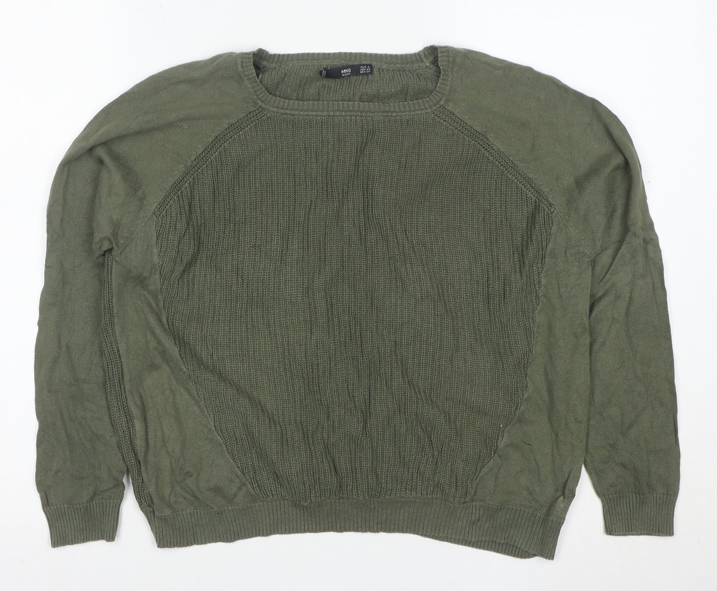 MANGO Womens Green Cotton Crew Neck Long Sleeve Pullover Jumper Size S