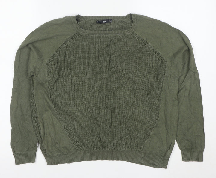 MANGO Womens Green Cotton Crew Neck Long Sleeve Pullover Jumper Size S