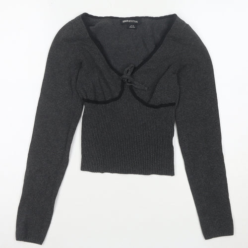 Urban Outfitters Women’s Grey Wool Knit V-Neck Puff Sleeve Cardigan M