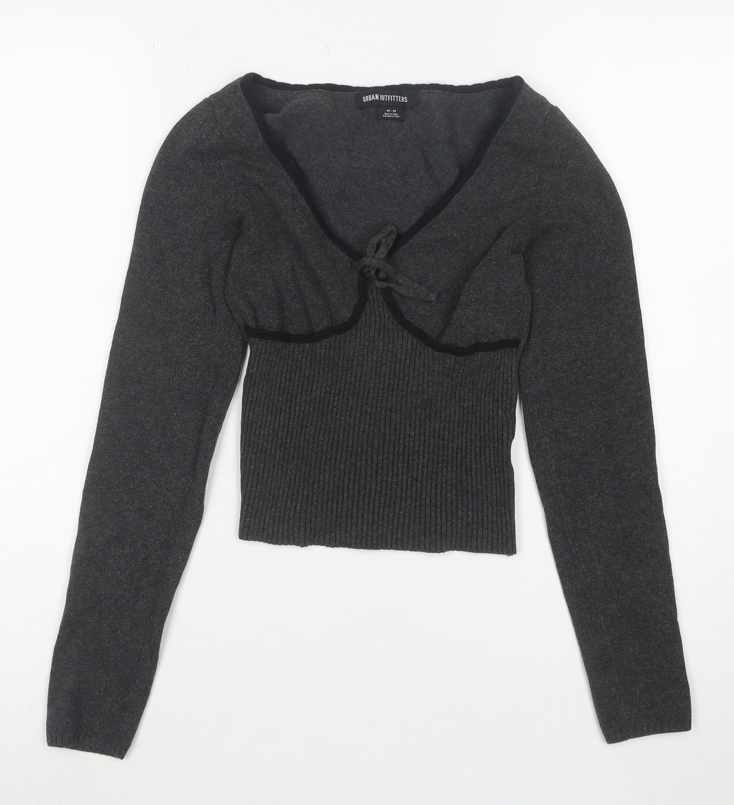 Urban Outfitters Women’s Grey Wool Knit V-Neck Puff Sleeve Cardigan M