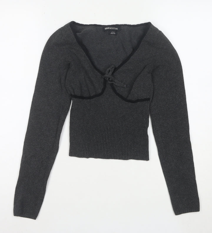 Urban Outfitters Women’s Grey Wool Knit V-Neck Puff Sleeve Cardigan M