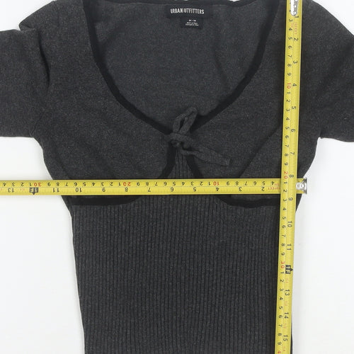 Urban Outfitters Women’s Grey Wool Knit V-Neck Puff Sleeve Cardigan M