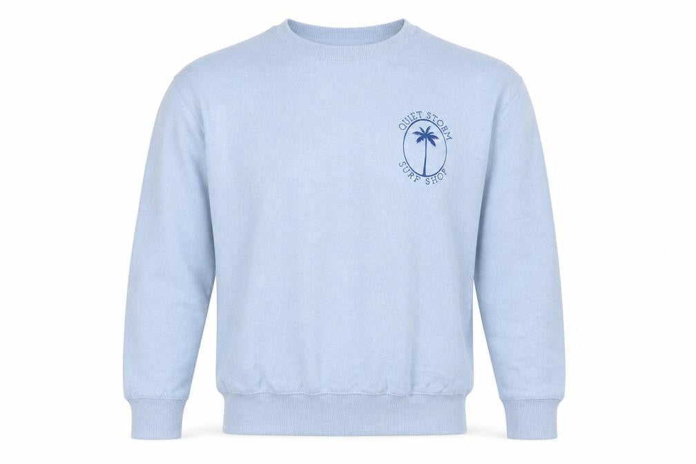 Front view of Quiet Storm Men's Blue Crew Neck Pullover Sweatshirt, size S