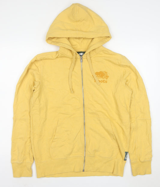 Roots Men's Yellow Full Zip Hoodie Size S Cotton Blend