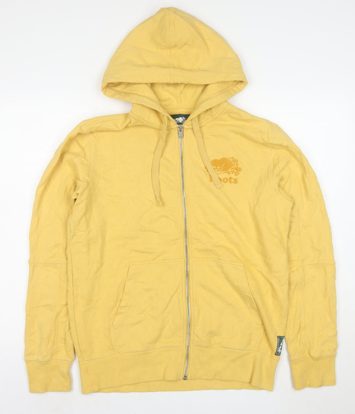 Roots Men's Yellow Full Zip Hoodie Size S Cotton Blend