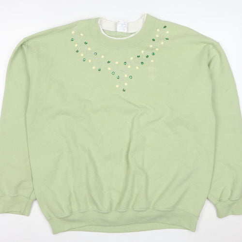 Gildan Women Green Beaded Pullover Sweatshirt L Cotton Blend